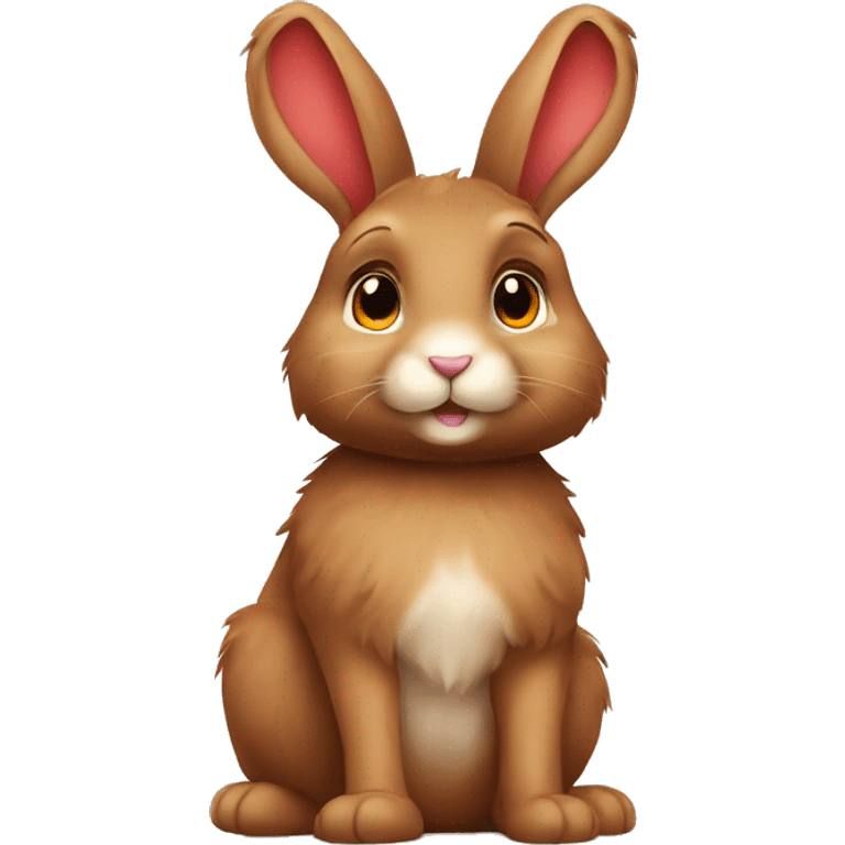 Cute feminine Fluffy brown rabbit teddy wearing red tshirt sitting long floppy ears emoji