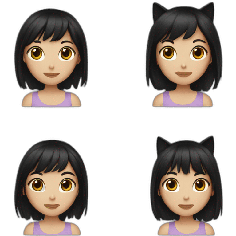 brunette with bangs and black cat emoji