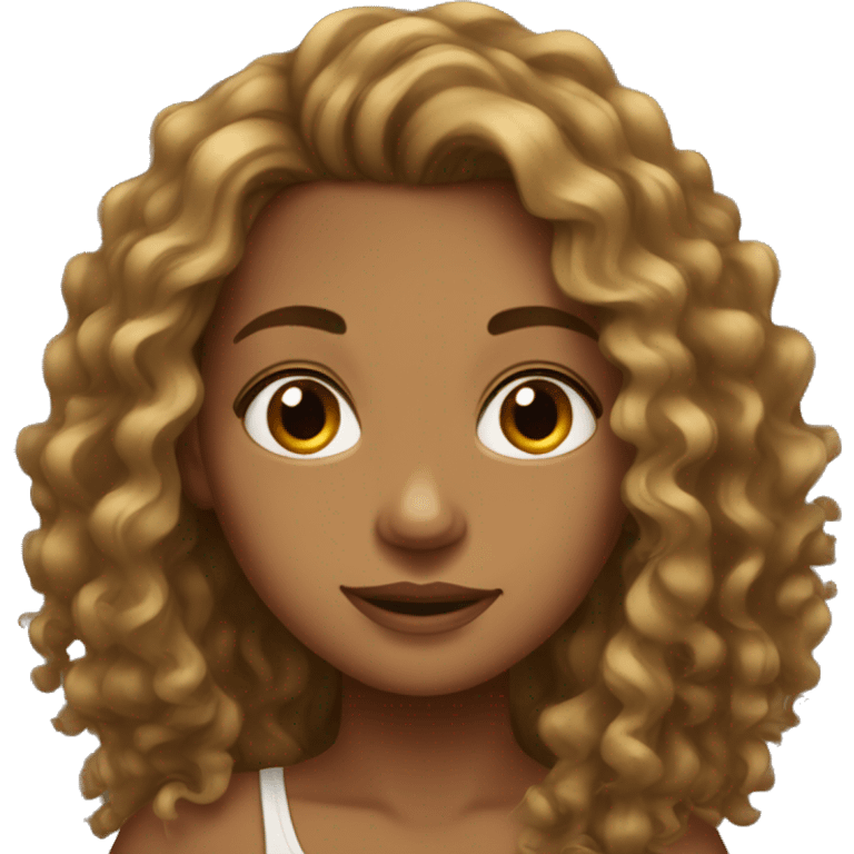 Tan girl with long and curly hair black  emoji