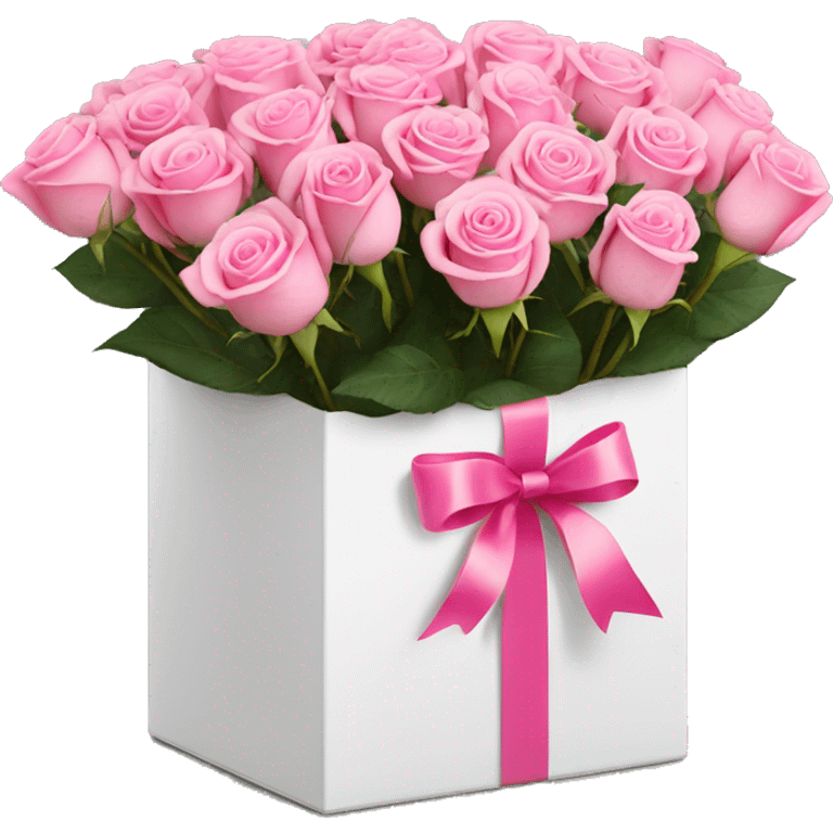 bouquet of pink 15 roses in a white box  emoji