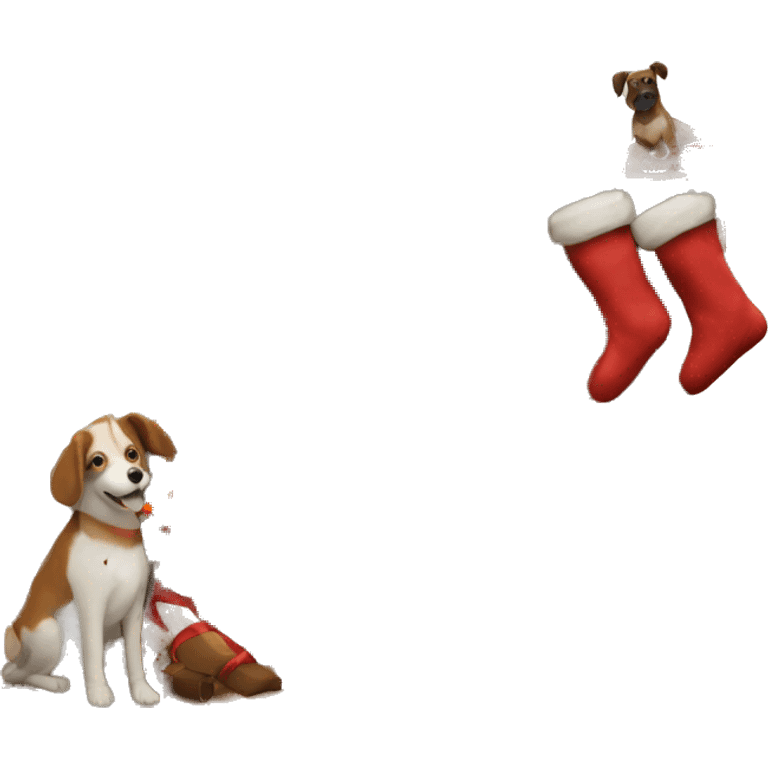 Fireplace with 5 stockings and 3 dogs emoji