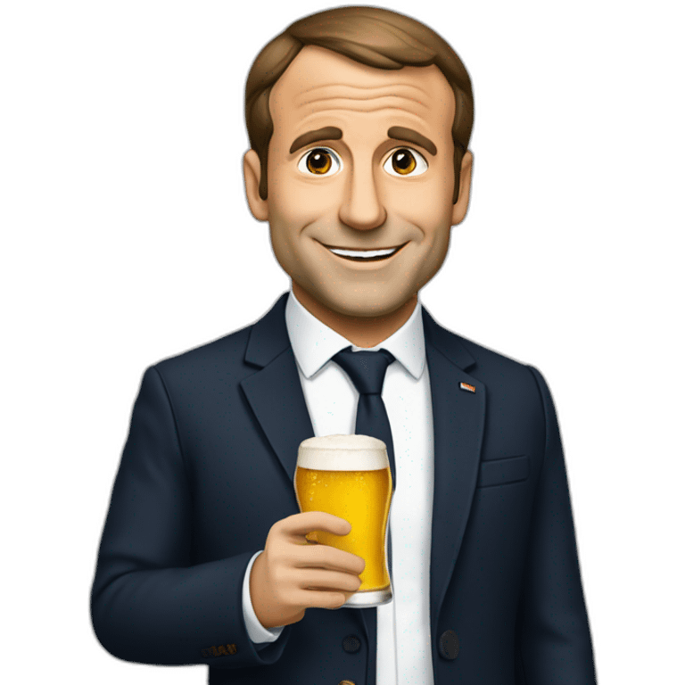 Macron avec une biere emoji