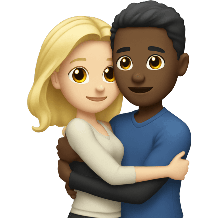 Two blondes hugging black guy emoji