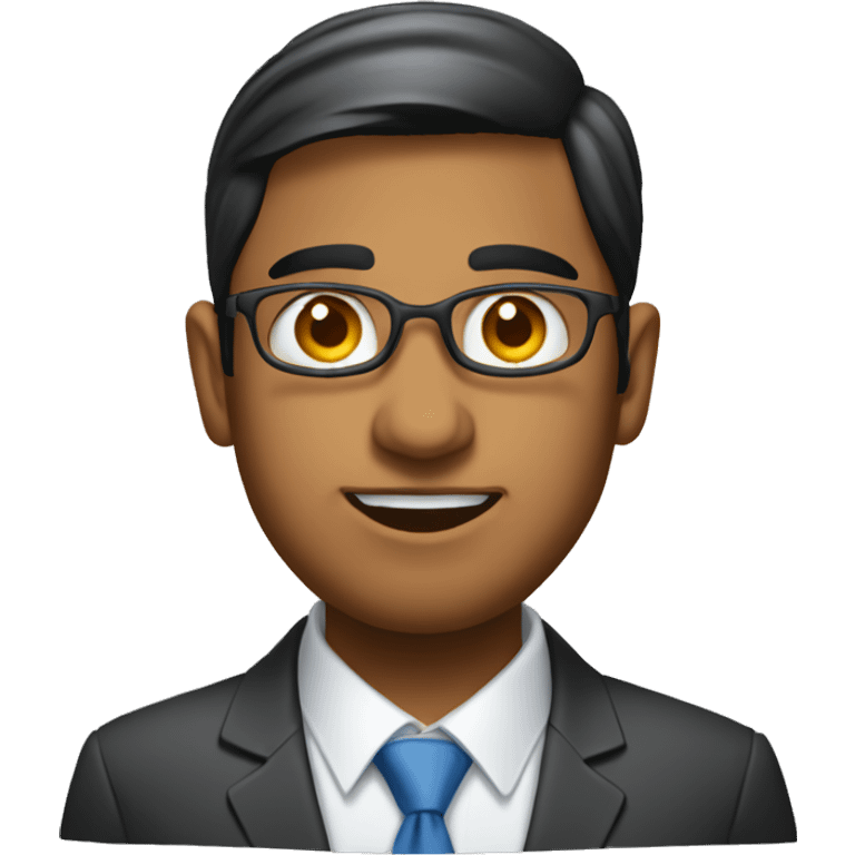 Roud faced, Indian origin IT employee wearing suite emoji