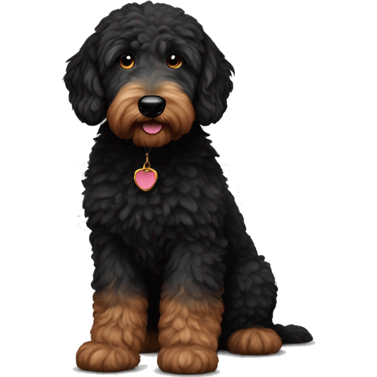 A black golden doodle with brown eyes emoji