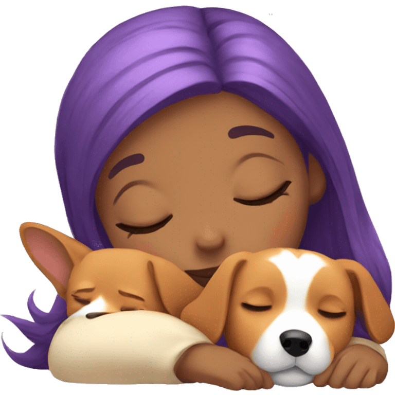 girl with purple hair sleeping with corgi emoji