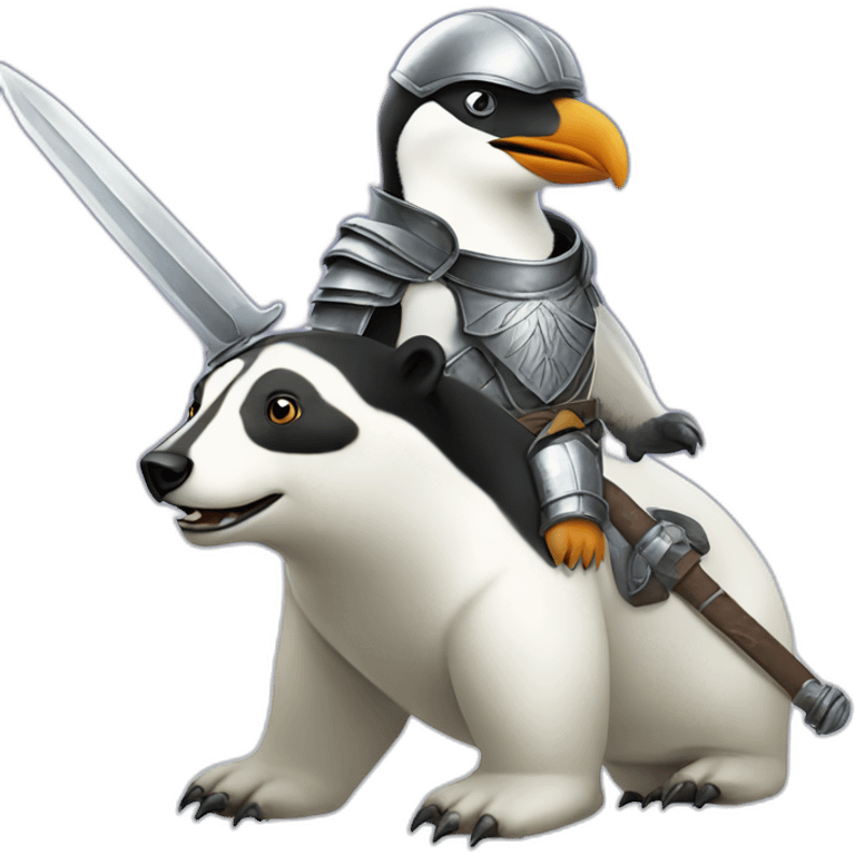 penguin knight with a helmet and a sword riding a polar bear emoji