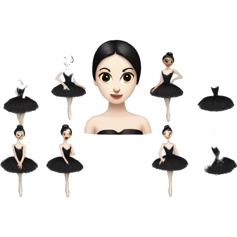 Black swan ballet woman, sad fierce pale skin with black hair woman  emoji