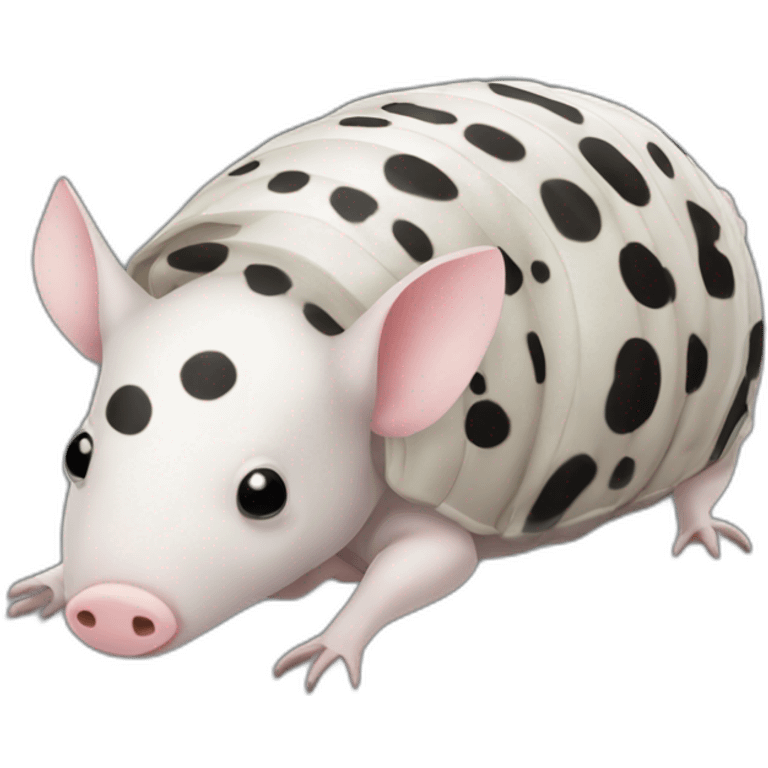 White pig armadillo cow centipede insect with black spots emoji