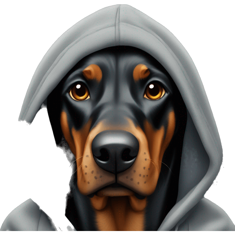 Doberman wearing a hoodie emoji