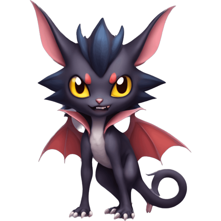  Kawaii Cute Cool Edgy Vampiric Beautiful Noivern-Nargacuga-Litten with big Bat Ears full body emoji