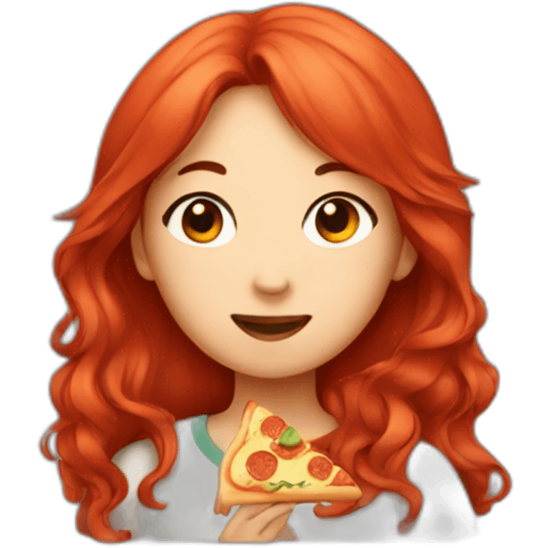 Asian girl with long red hair with pizza emoji