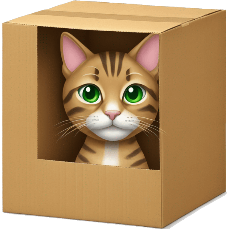 tabby cat with green eyes in cardboard box emoji