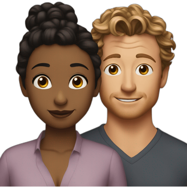 Simon Baker kiss-kiss a black girl brown eyes and sblack hair in a bun emoji