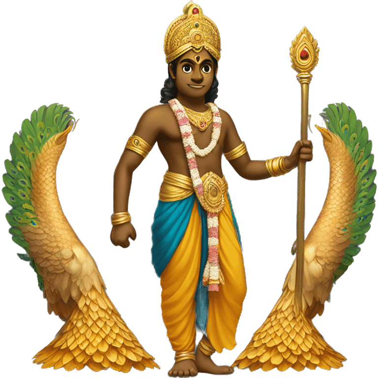 Lord murugan with peacock and vel staff emoji