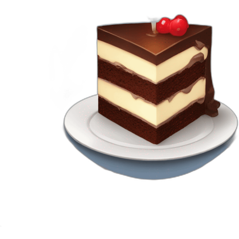 A slice of chocolate cake with candle emoji