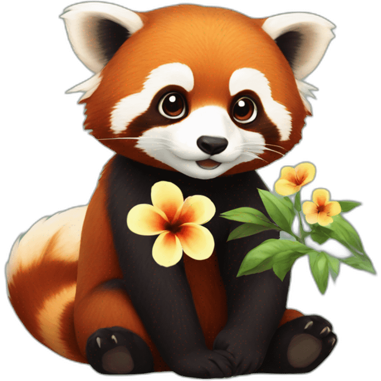 red panda with a flower emoji