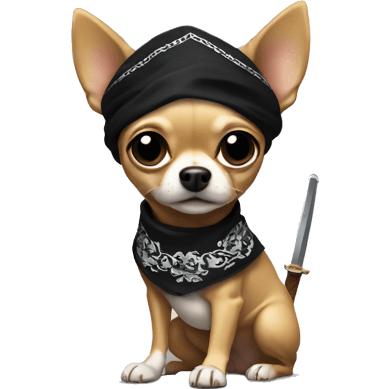 Chihuahua wearing black bandana with a sword in its mouth emoji