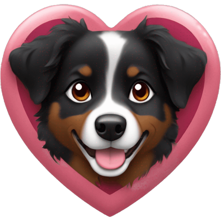 Small black australian shepherd dog surrounded by maroon hearts emoji