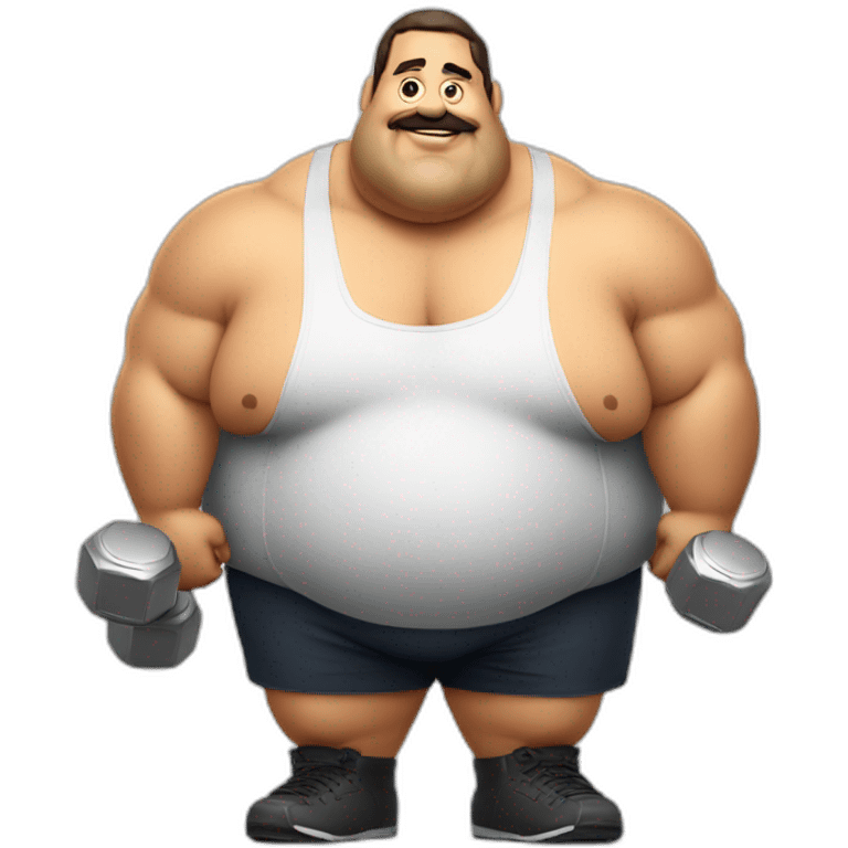 Big Fat man Portuguese with dumbbells burger emoji