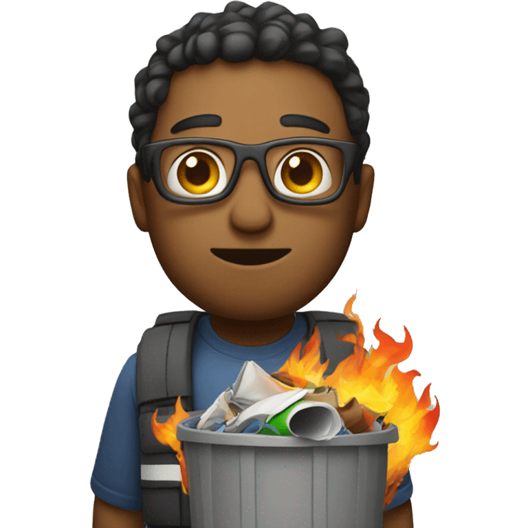 a software engineer holding a flaming pile of trash emoji