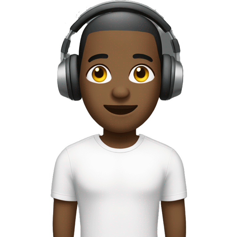 A green buzz cut black man wearing headphones with a white tee shirt emoji