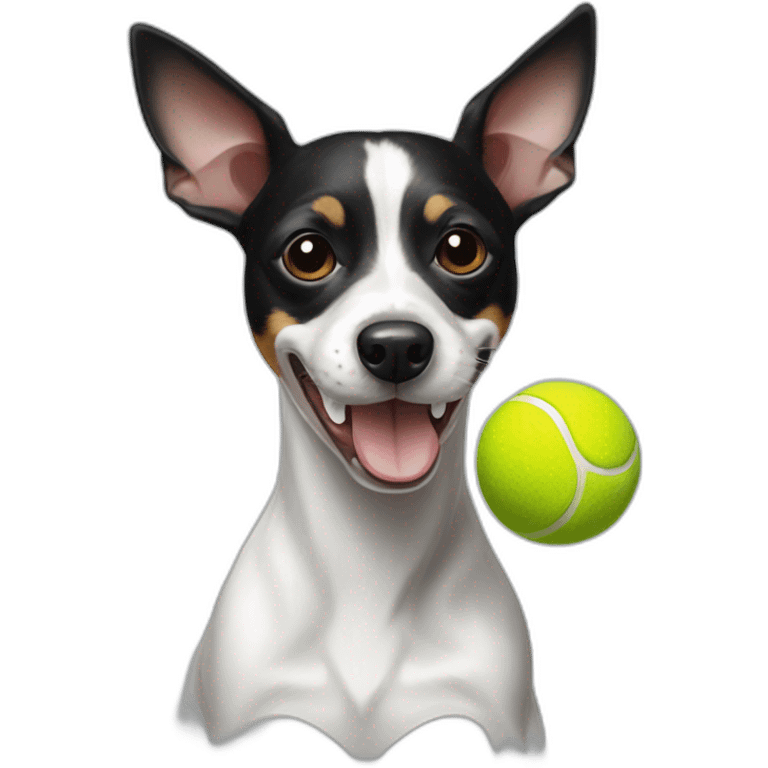 black and white rat terrier with tennis ball in mouth emoji