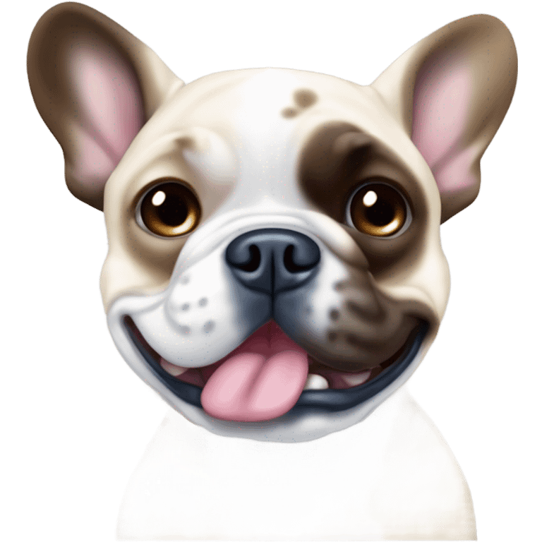 merle french bulldog with one blue eye and right brown eye and his tounge is out emoji