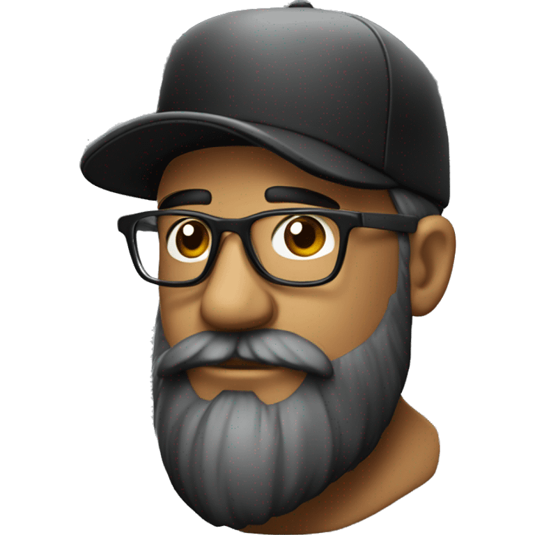 Hombre con barba corta color negro con gorra y lentes emoji