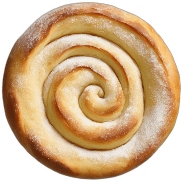 Flat spiral pastry with powdered sugar over it emoji