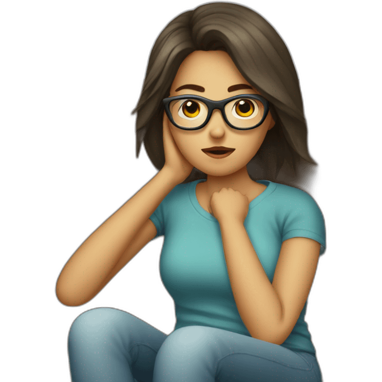 a girl with glasses sitting on a sofa having a bad cold emoji