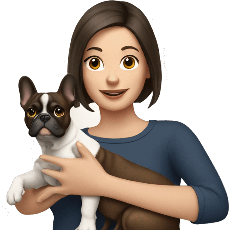 Brunette holding French bulldog  emoji