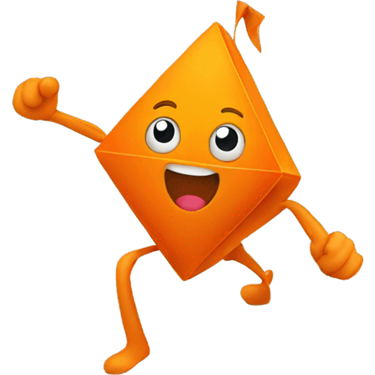 Orange Rhombus shape with a face, cap, arms and legs, doing something random emoji