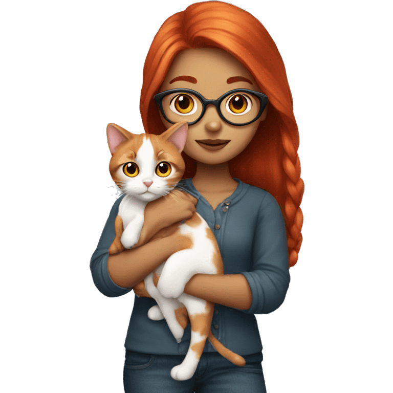 Red head girl with glasses holding calico cat emoji