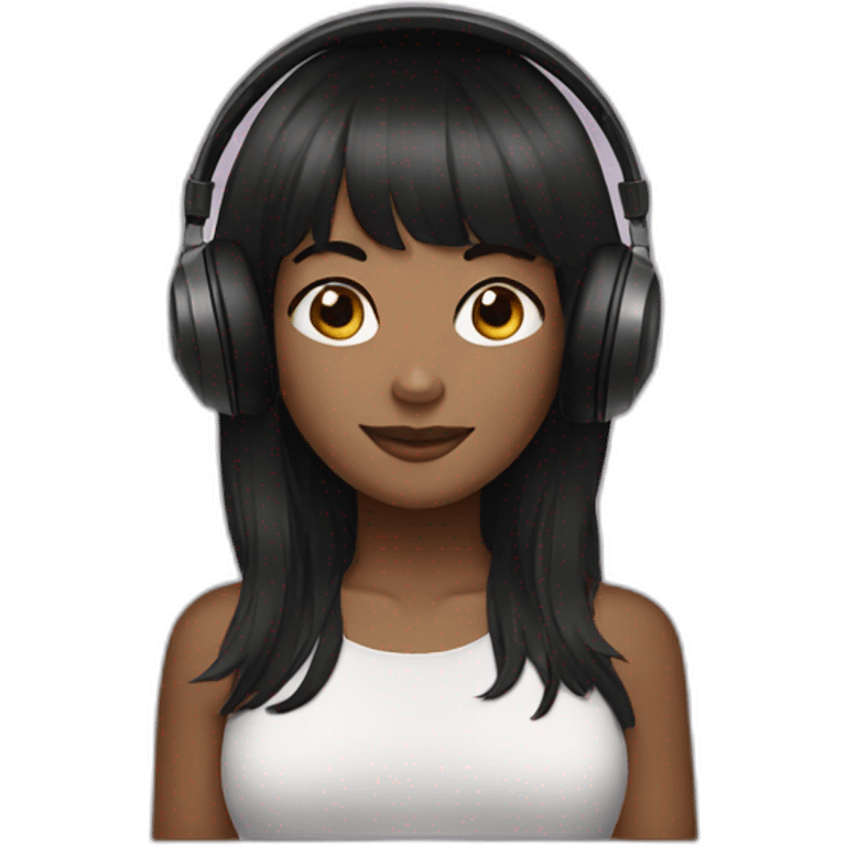 Cute woman black bangs hair headphone  emoji