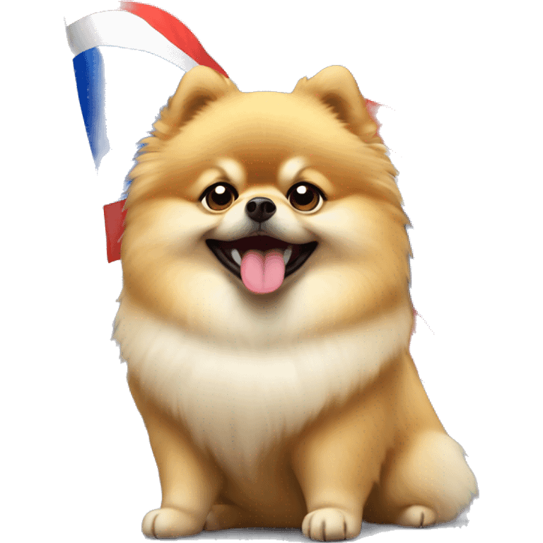 Fat Pomeranian spitz waiving small Russia flag  emoji