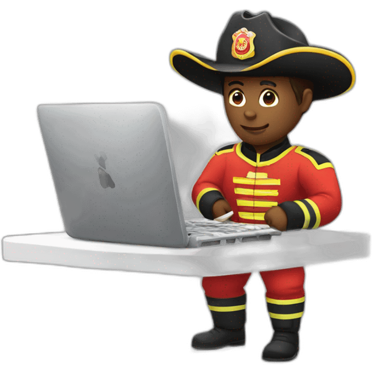 firefighter with bullfighter costume writing in a keyboard emoji