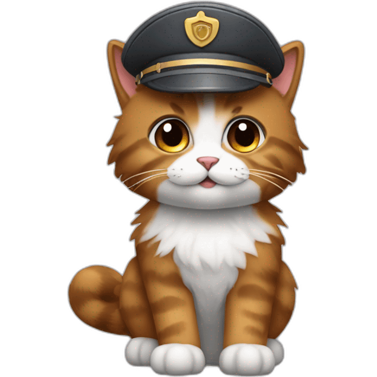 fluffy cat with brown and grey fur wearing a pilot hat emoji