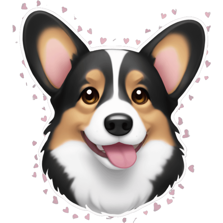 black and white corgi face with hearts around head emoji