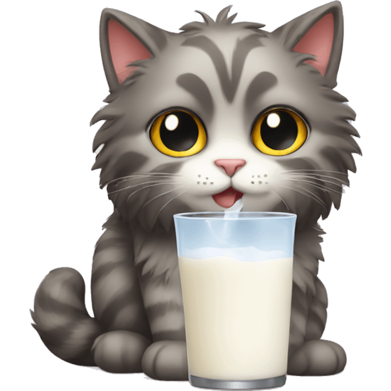 Fluffy cat drinks milk emoji