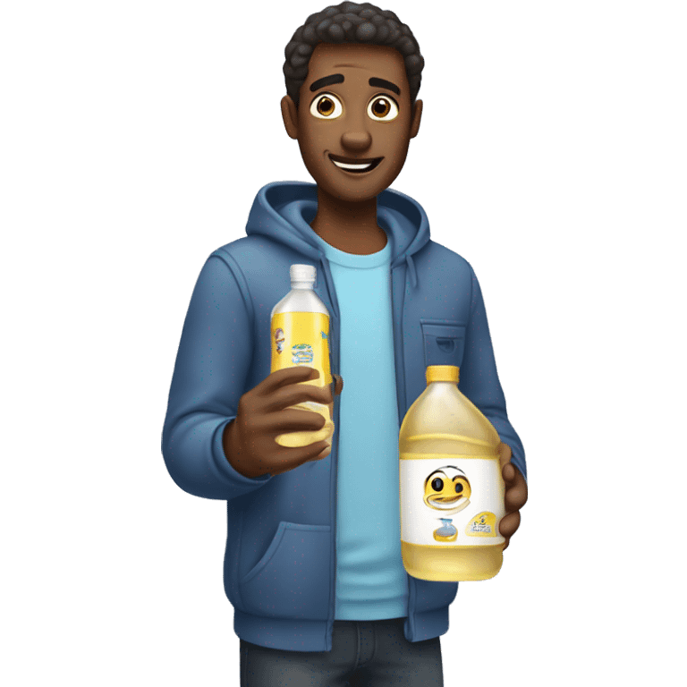 A guy holding a bottle of baby oil emoji