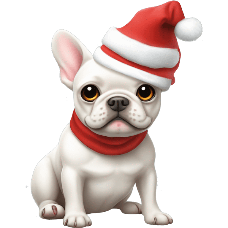 White French bulldog wearing a Christmas hat ￼ emoji