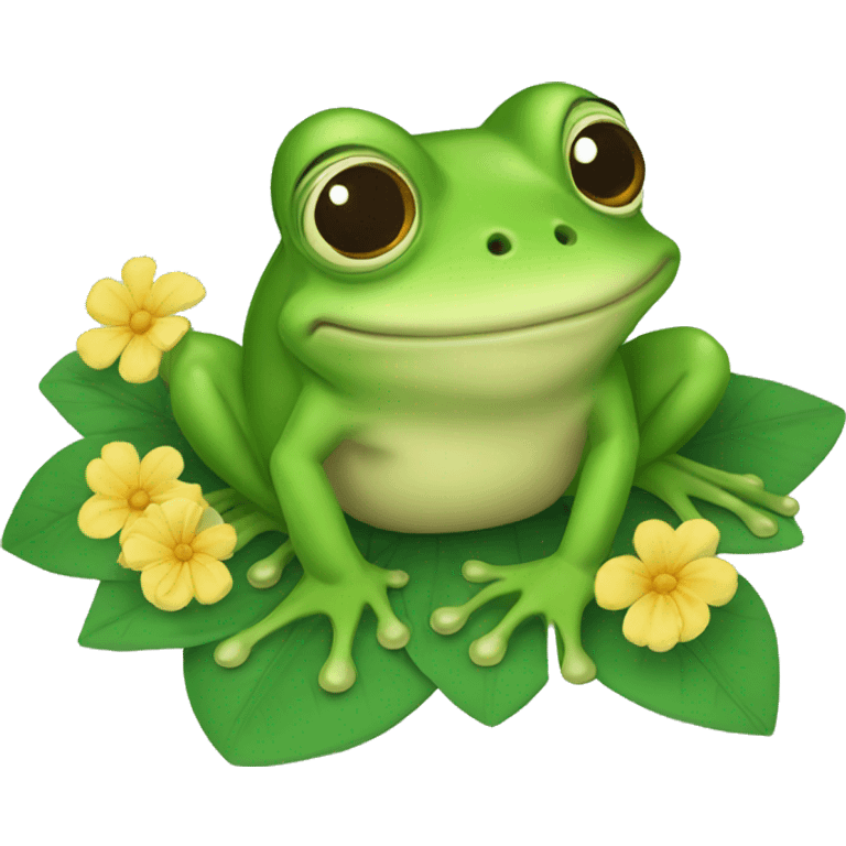 green frog surrounded by flowers emoji