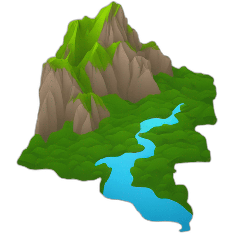 Colombia outline country with 3D effect of mountains and rivers, top view emoji