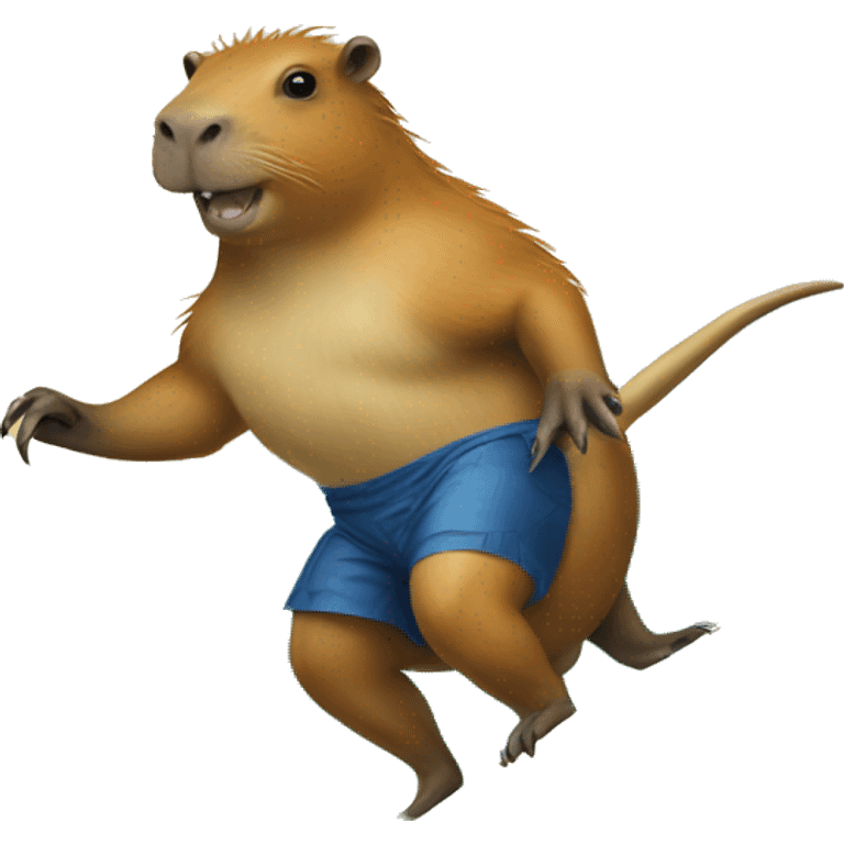 Capybara riding a dinosaur on a surfboard in the ocean  emoji