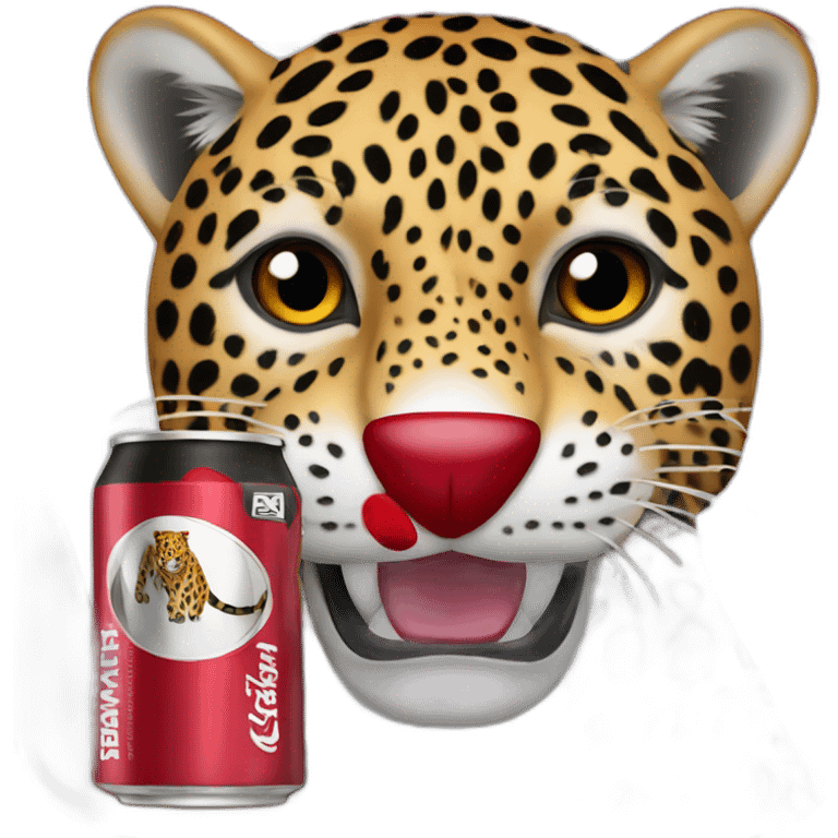 a jaguar drinking a black and red energy drink named jaguar emoji