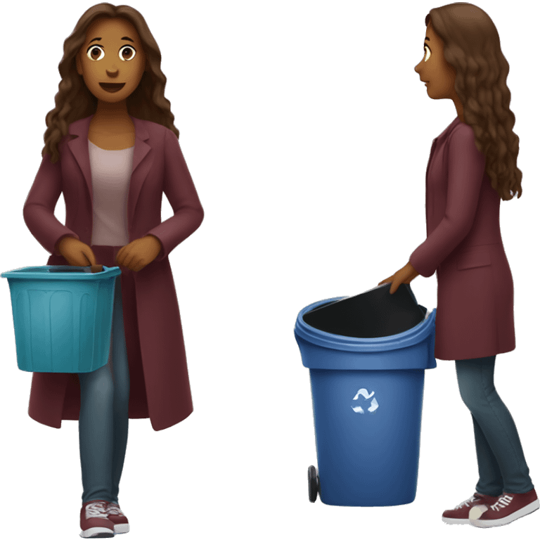 Beautiful burgundy long haired woman taking out the trash emoji