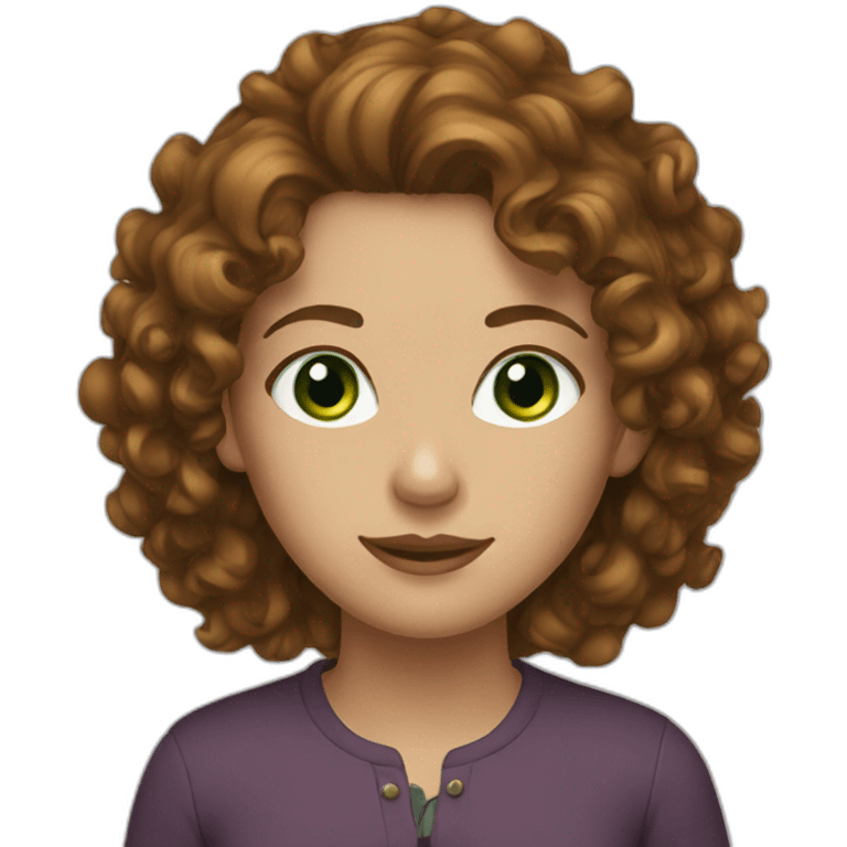 woman curly brown hair green eyes emoji