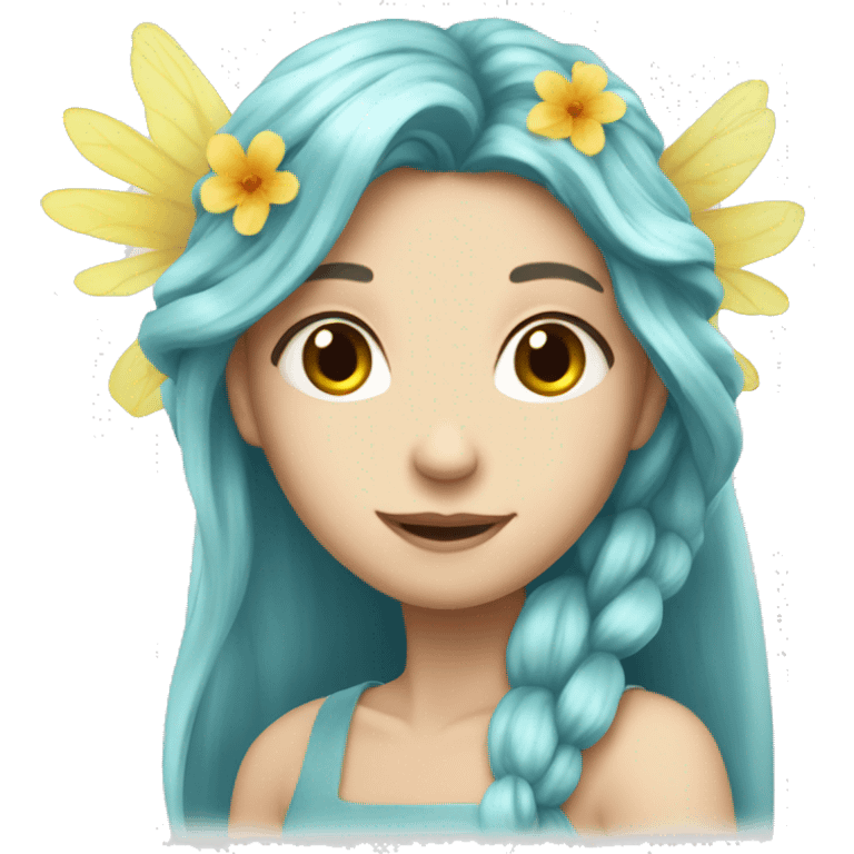 Beautiful, flower, fairy, long hair, fair skin emoji