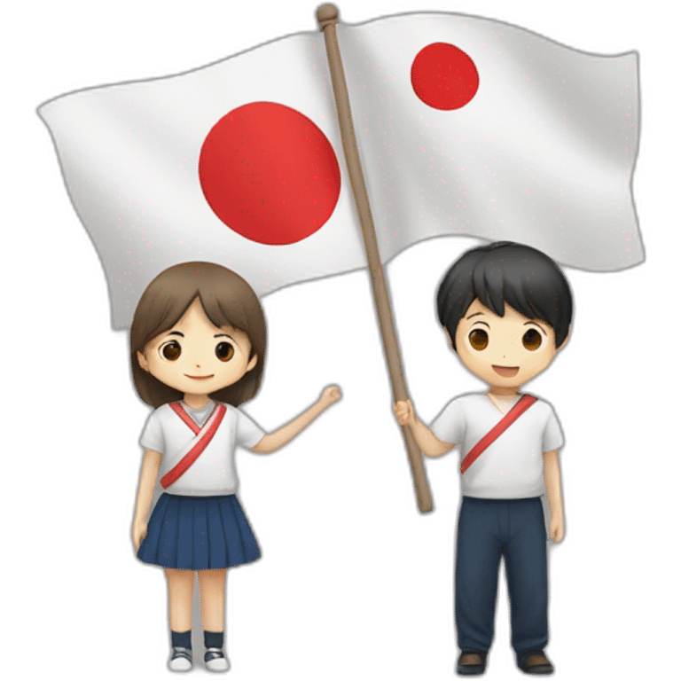 boy and girl holding Japanese flag emoji